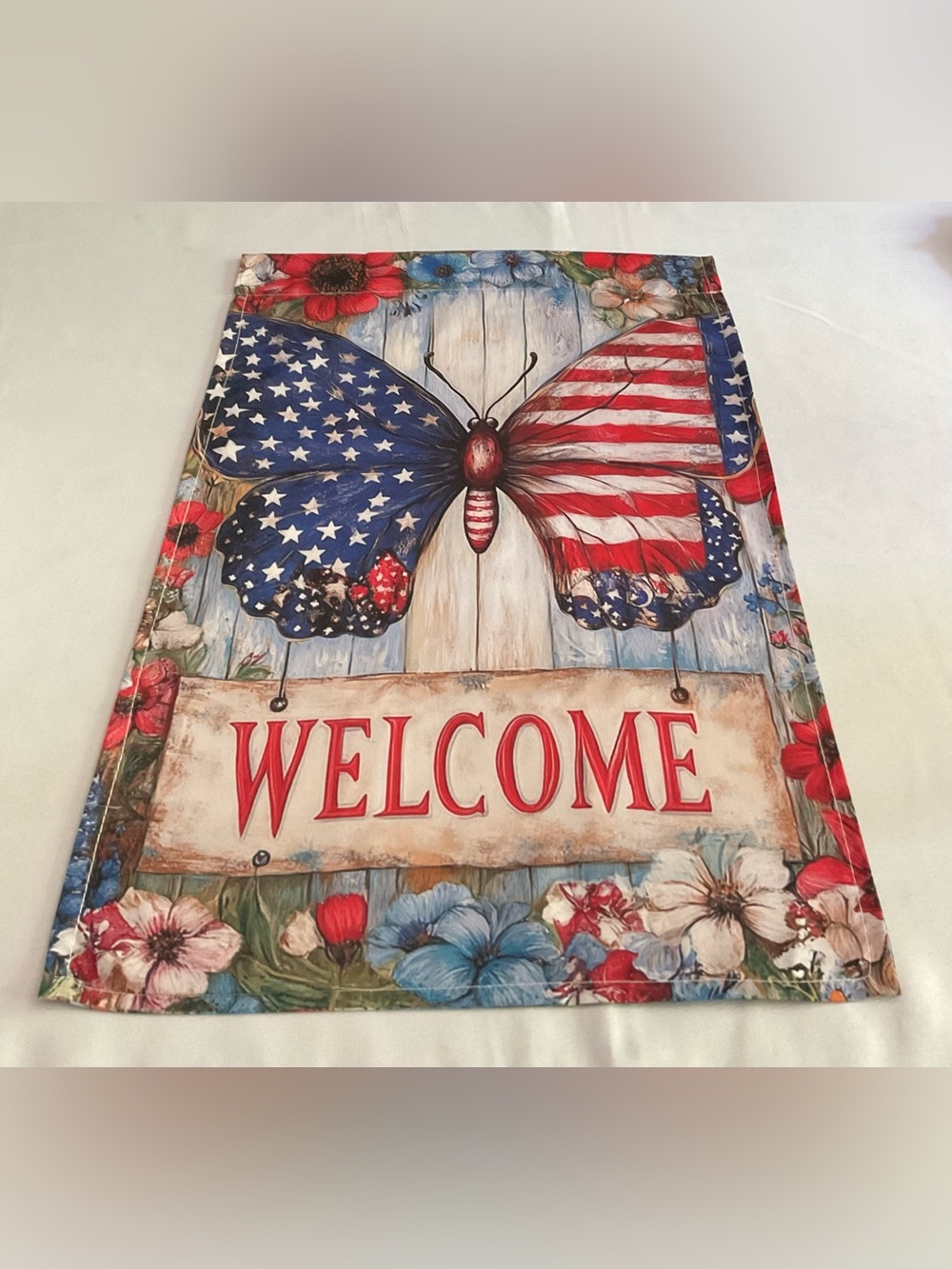 Patriotic Butterfly "Welcome" Garden Flag